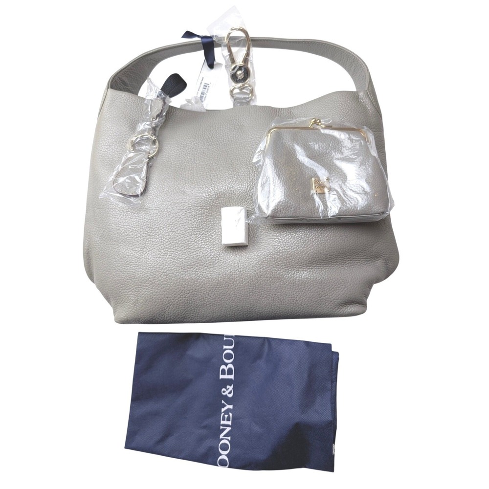 Dooney & Bourke Grey Pebbled Leather Logo Lock Shoulder Bag 2L740 GY New